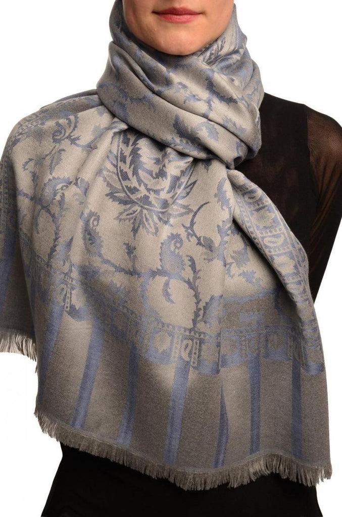 liss kiss Steel Blue Large Paisley On Grey Pashmina Feel - Scarf