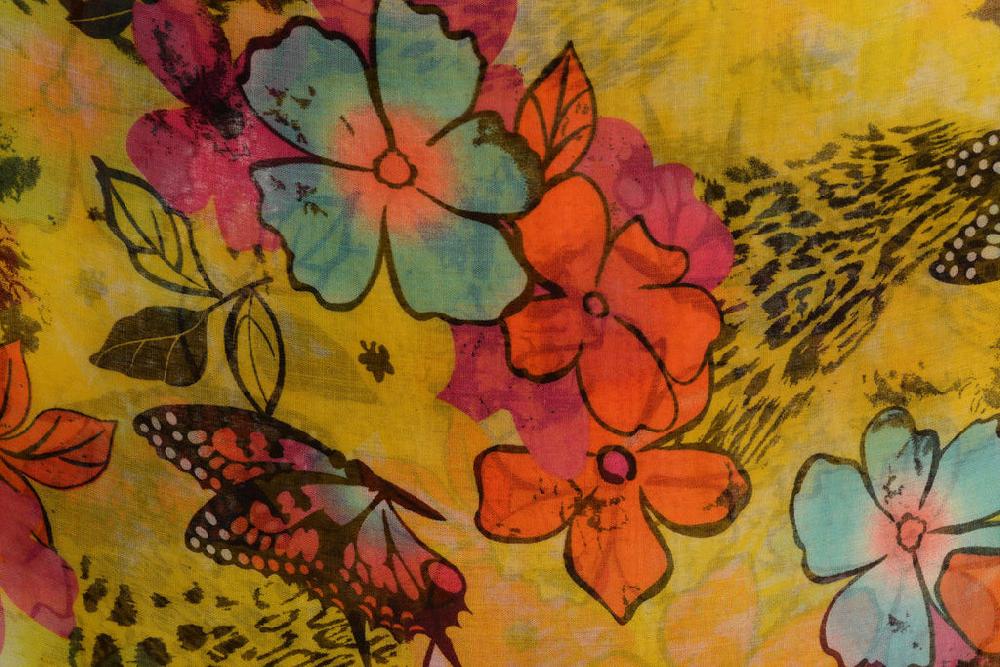 Liss Kiss Summer Flowers & Butterflies On Yellow Unisex Scarf & Beach Sarong - Scarf