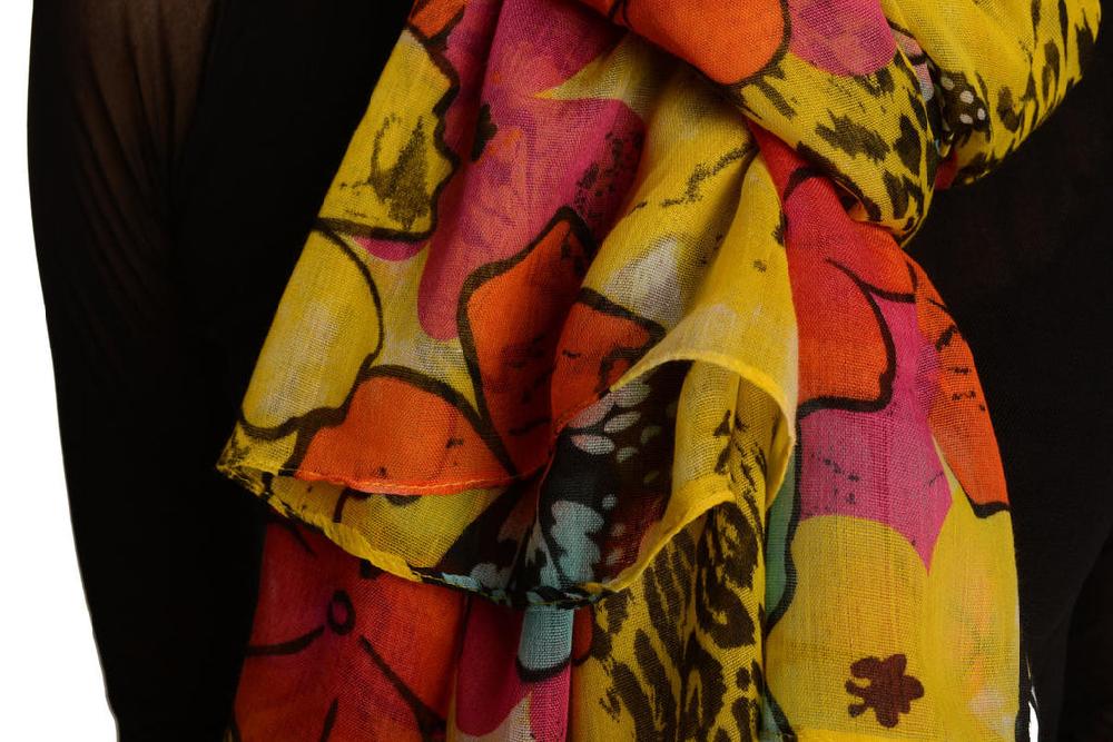 Liss Kiss Summer Flowers & Butterflies On Yellow Unisex Scarf & Beach Sarong - Scarf