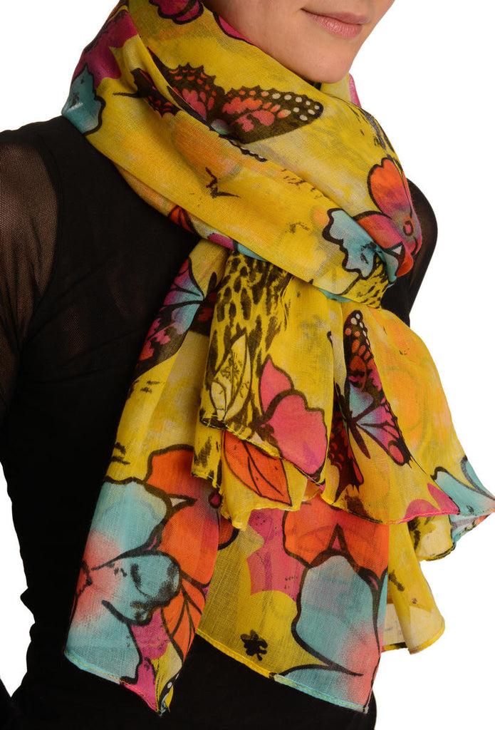 liss kiss Summer Flowers & Butterflies On Yellow Unisex Scarf & Beach Sarong - Scarf