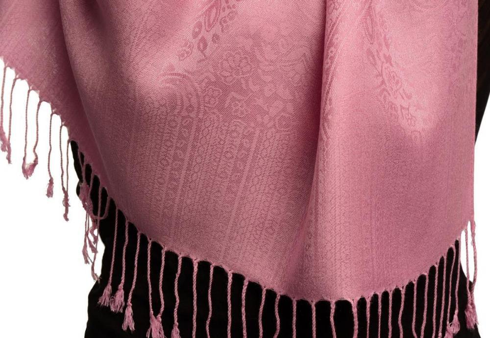 Liss Kiss Taffy Pink Paisleys Pashmina Feel With Tassels - Scarf