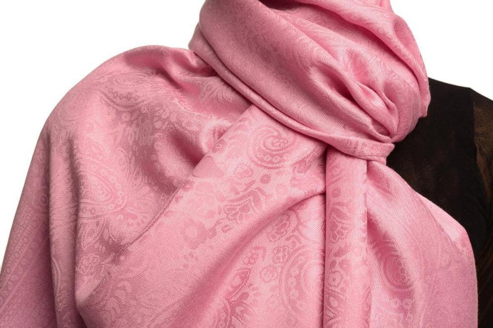 Liss Kiss Taffy Pink Paisleys Pashmina Feel With Tassels - Scarf