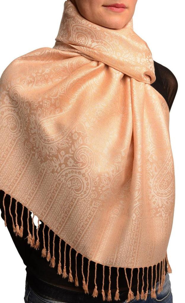 Liss Kiss Tan Beige Paisleys Pashmina Feel With Tassels - Scarf