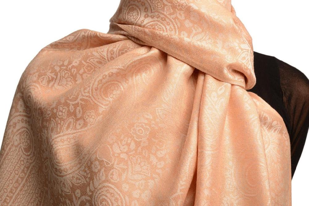 Liss Kiss Tan Beige Paisleys Pashmina Feel With Tassels - Scarf