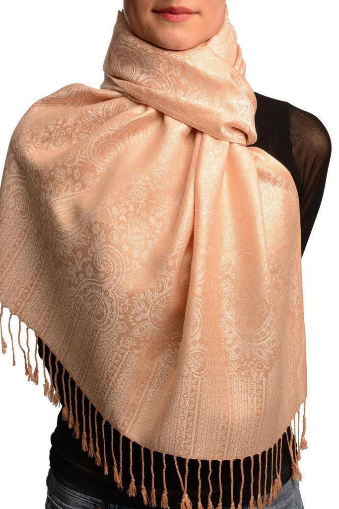liss kiss Tan Beige Paisleys Pashmina Feel With Tassels - Scarf