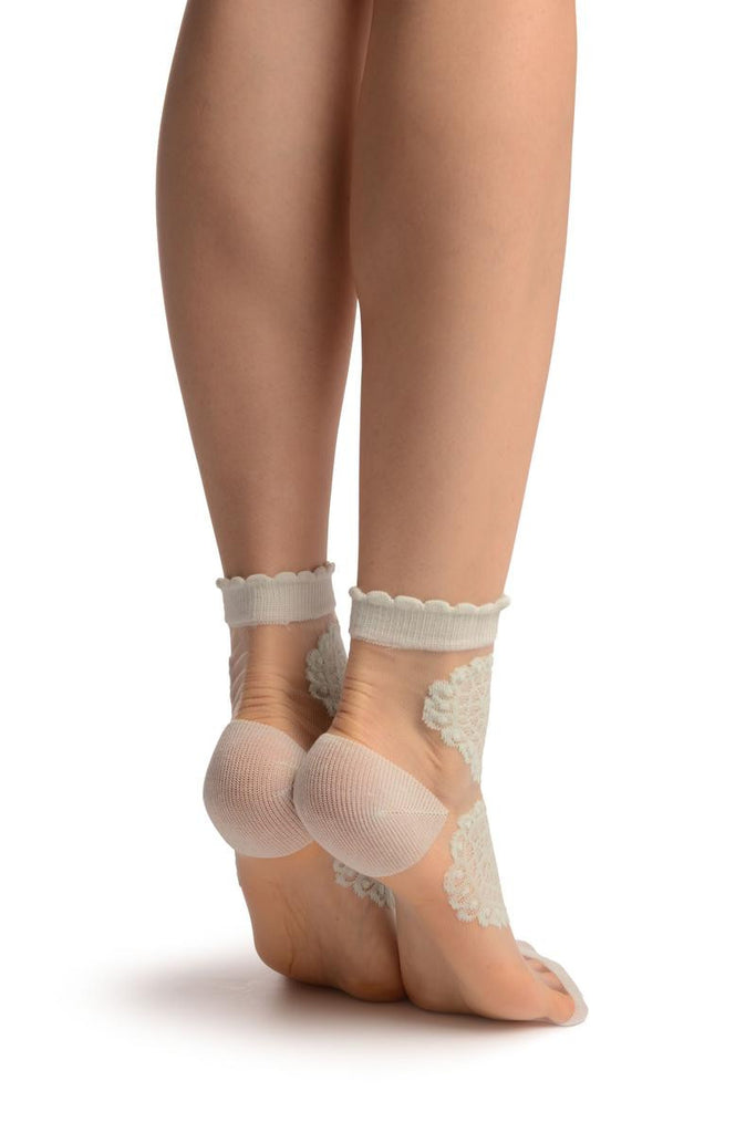 Liss Kiss Tea Green Pink Hearts On Invisible Mesh Ankle High Socks - Socks