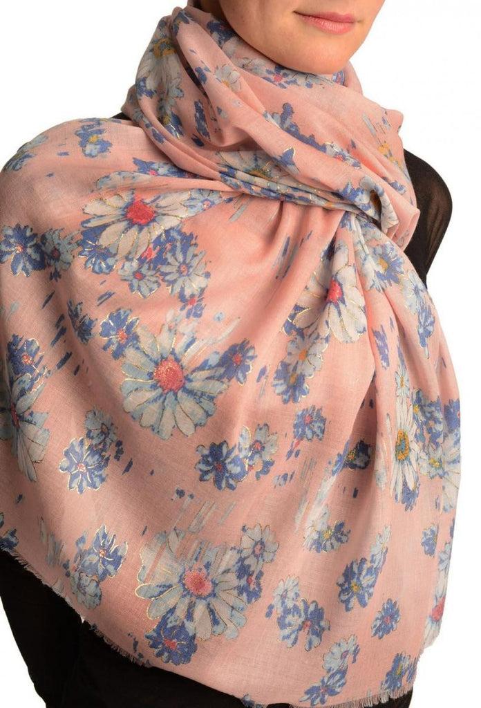 Liss Kiss Tea Rose With Gold Trim Daisies Scarf - Scarf