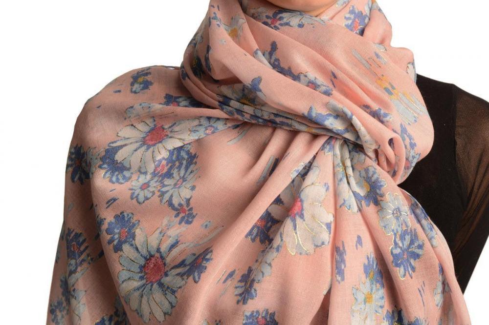 Liss Kiss Tea Rose With Gold Trim Daisies Scarf - Scarf