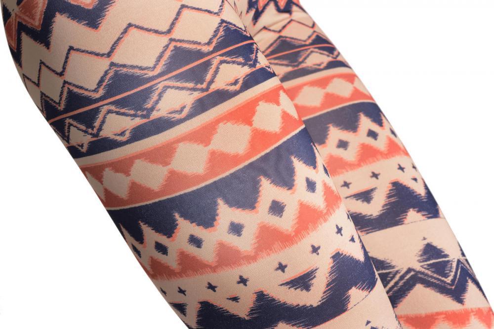 Liss Kiss Terracotta & Dark Blue Aztec Stripes - Leggings