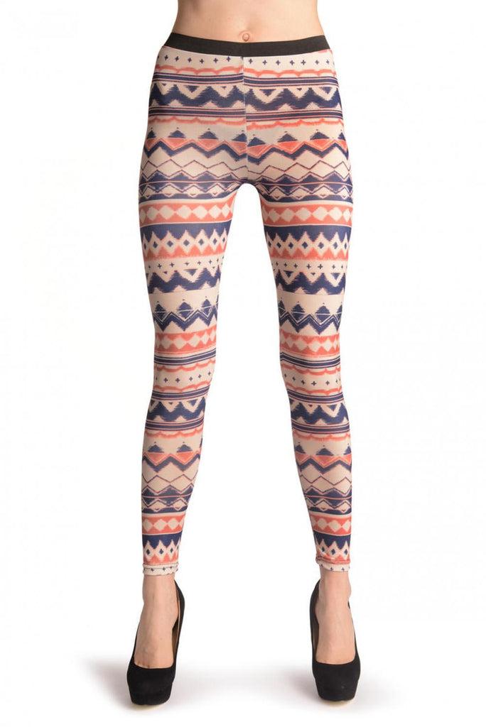 Liss Kiss Terracotta & Dark Blue Aztec Stripes - Leggings