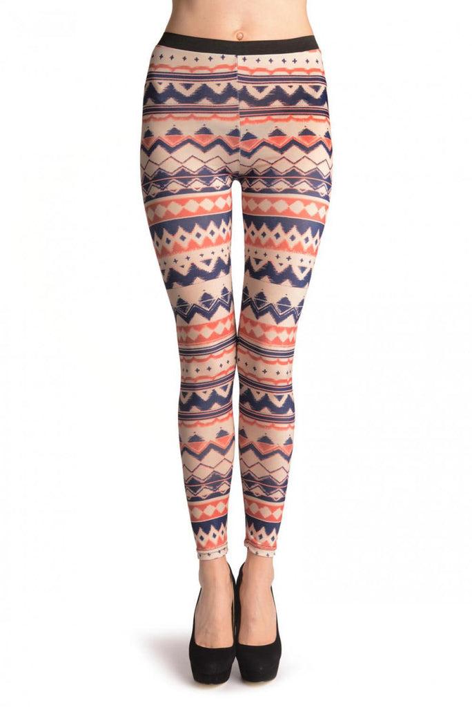 Liss Kiss Terracotta & Dark Blue Aztec Stripes - Leggings