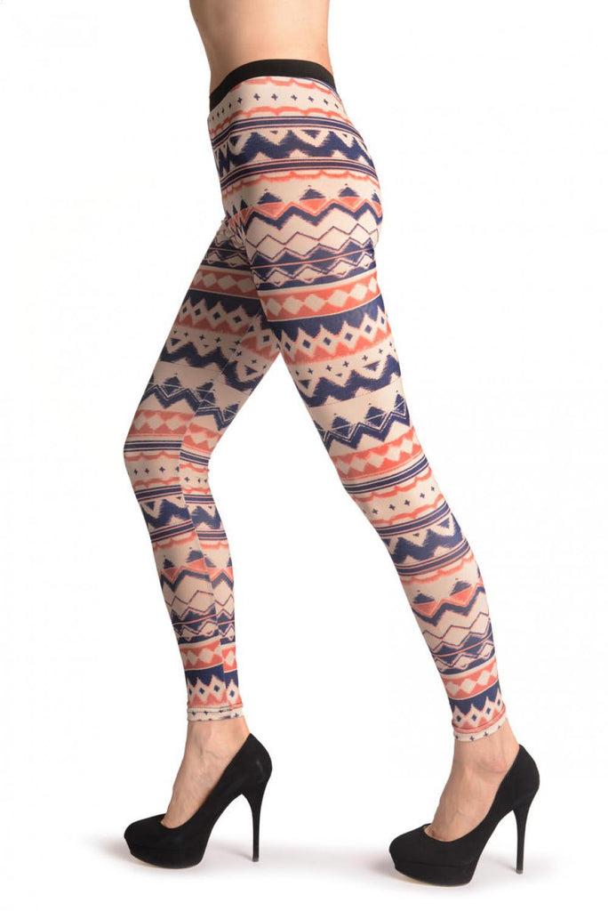 liss kiss Terracotta & Dark Blue Aztec Stripes - Leggings