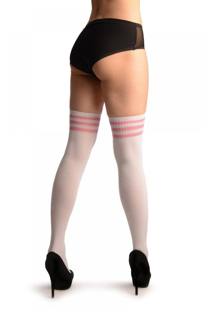 Liss Kiss Thin Pink Stripes On White (Referee) - Over The Knee Socks