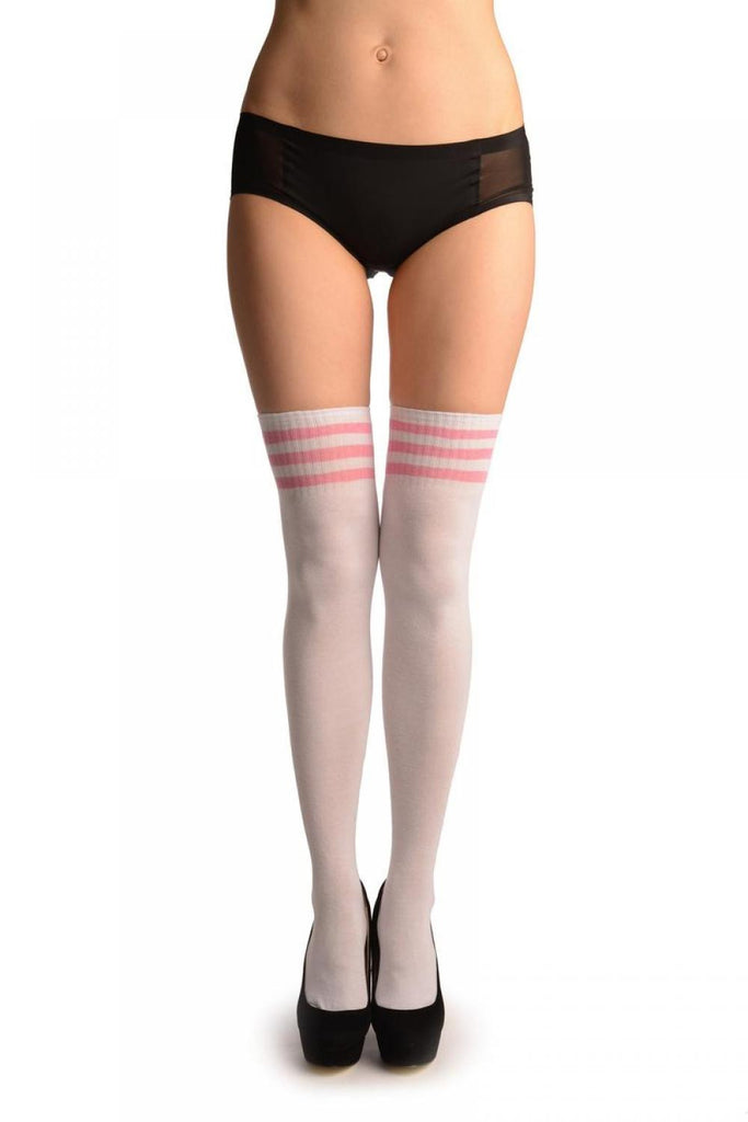 liss kiss Thin Pink Stripes On White (Referee) - Over The Knee Socks