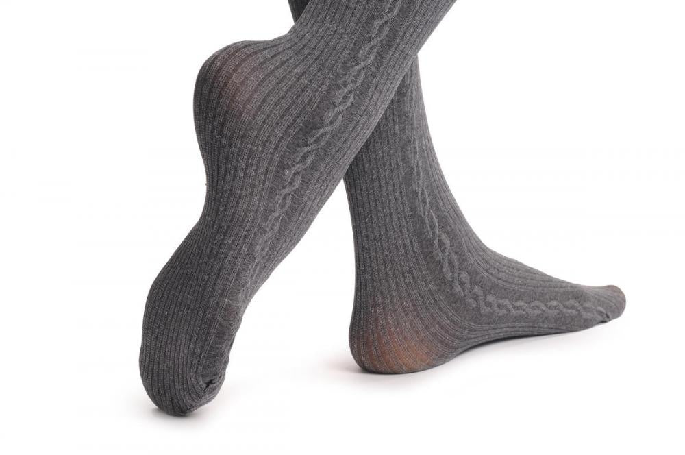 Liss Kiss Transparent Black With Woven Opaque Warm Grey Over The Knee Sock 60Den - Tights