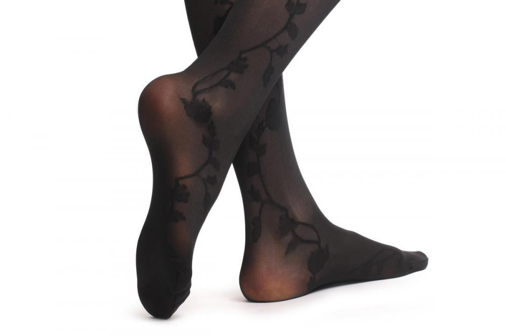 Liss Kiss Transparent With Black Climbing Roses On Both Sides 40 Den - Tights