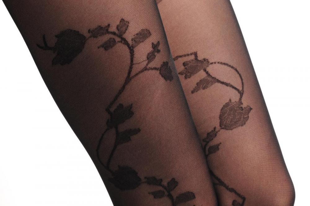 Liss Kiss Transparent With Black Climbing Roses On Both Sides 40 Den - Tights