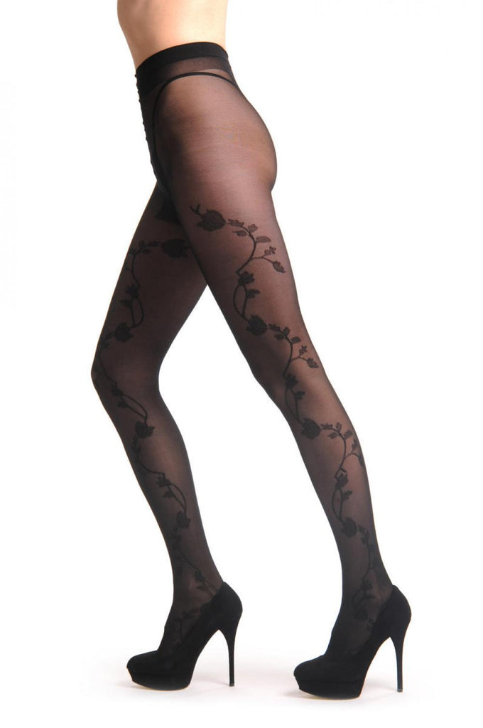 liss kiss Transparent With Black Climbing Roses On Both Sides 40 Den - Tights