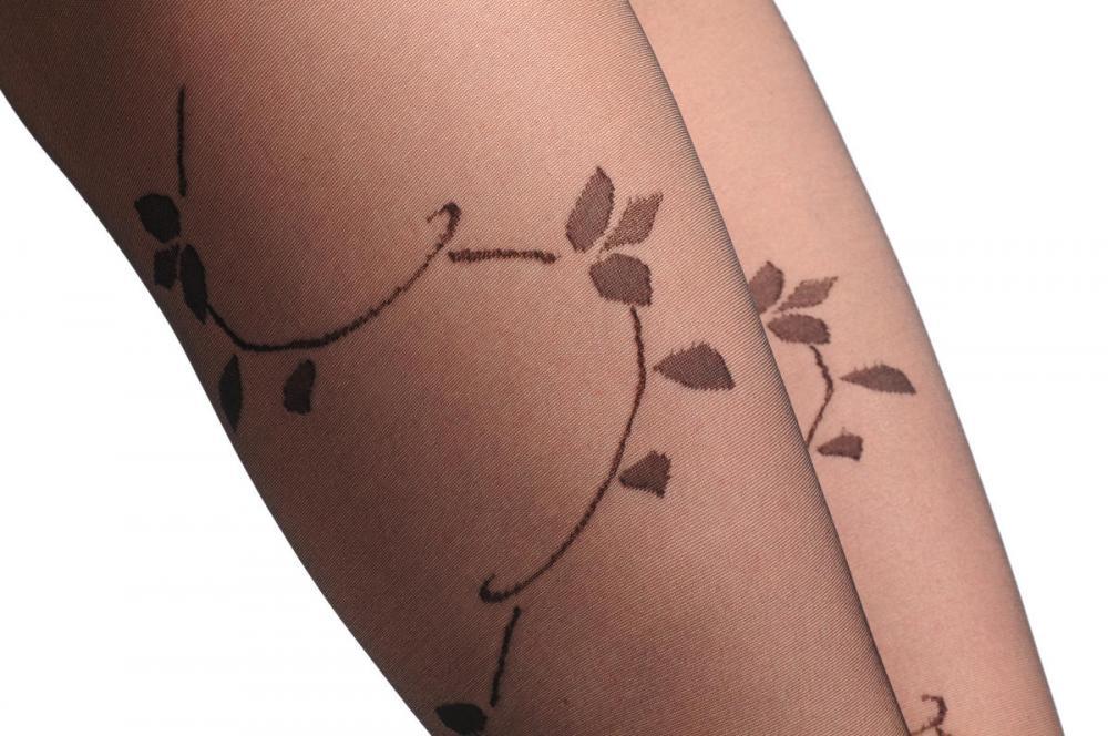 Liss Kiss Transparent With Black Wrapping Climbing Leaves 20 Den - Tights