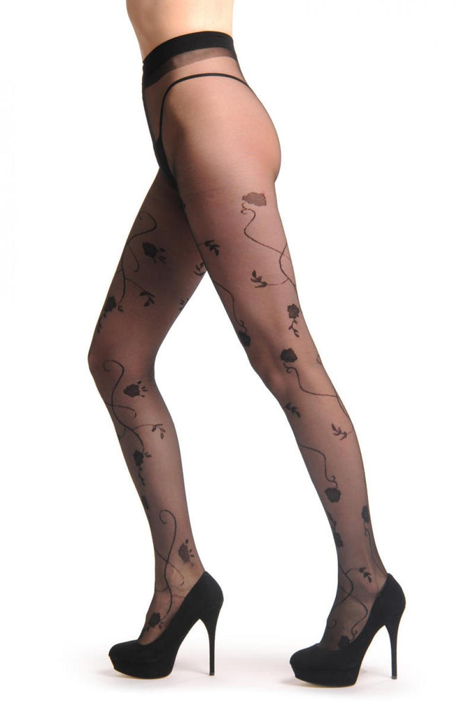 Liss Kiss Transparent With Black Wrapping Climbing Roses 20 Den - Tights