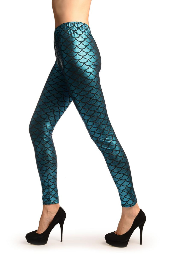 Liss Kiss True Blue Shiny Mermaid Scales Leggings - Leggings