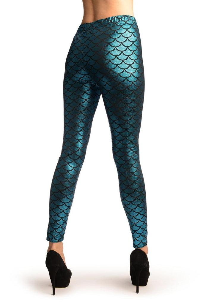 Liss Kiss True Blue Shiny Mermaid Scales Leggings - Leggings