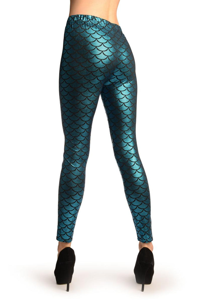 Liss Kiss True Blue Shiny Mermaid Scales Leggings - Leggings