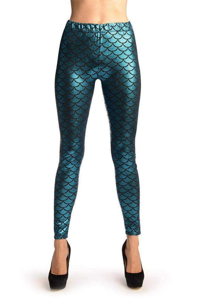liss kiss True Blue Shiny Mermaid Scales Leggings - Leggings