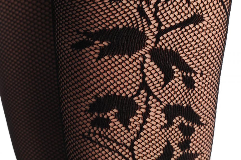 Liss Kiss Tulip Flowers On The Side With Lace Trim Footless Fishnet - Tights Footless