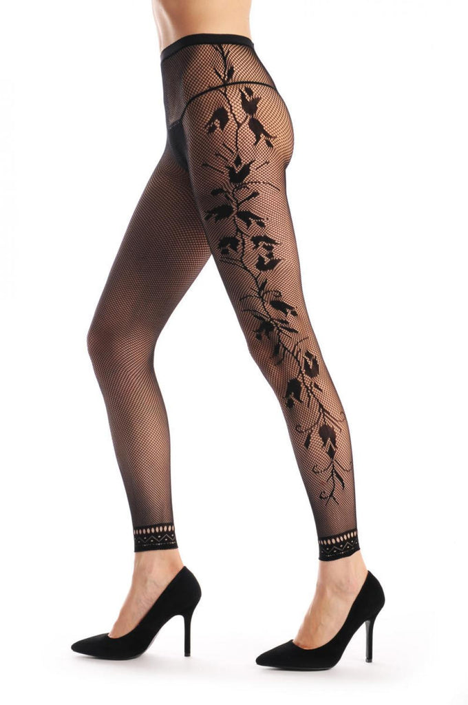 liss kiss Tulip Flowers On The Side With Lace Trim Footless Fishnet - Tights Footless