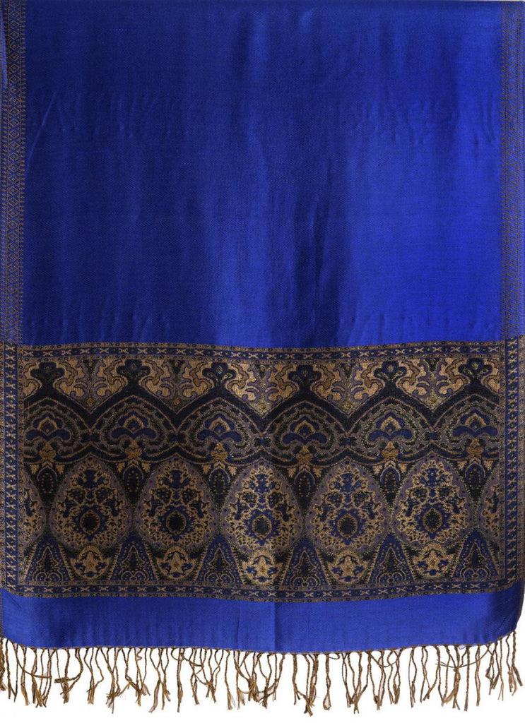 Liss Kiss Ultramarine Blue With Lurex Ornaments Pashmina With Tassels - Scarf