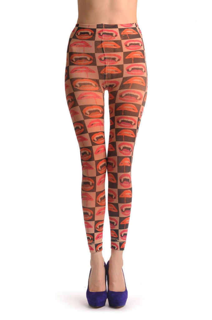 liss kiss Vampire Lips & Teeth Footless Warm Winter Fleece 500 Den - Tights Footless