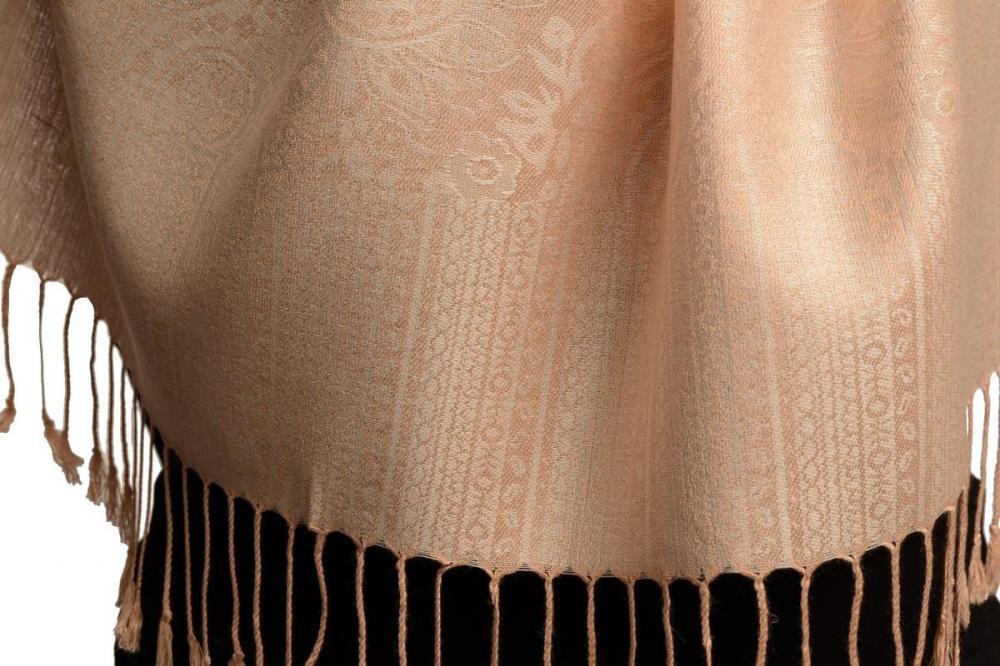 Liss Kiss Vanilla Beige Paisleys Pashmina Feel With Tassels - Scarf