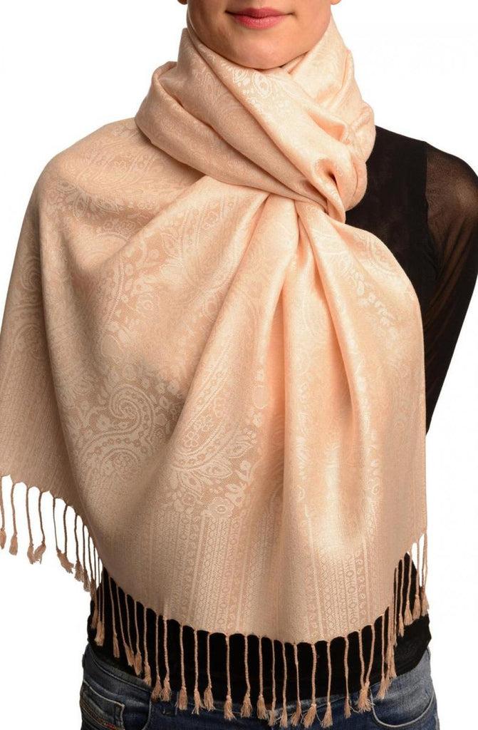 liss kiss Vanilla Beige Paisleys Pashmina Feel With Tassels - Scarf