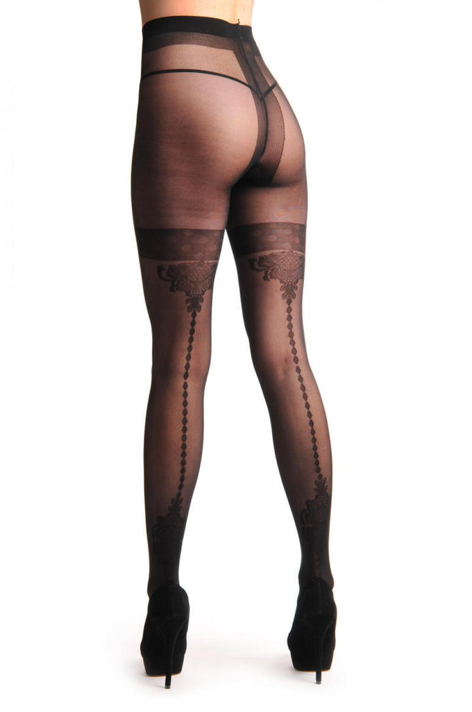 Liss Kiss Vintage Baroque Style Back Seam With Dotted Garter - Tights