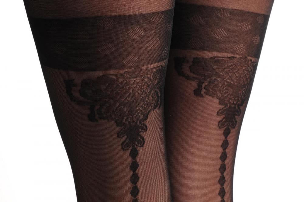Liss Kiss Vintage Baroque Style Back Seam With Dotted Garter - Tights
