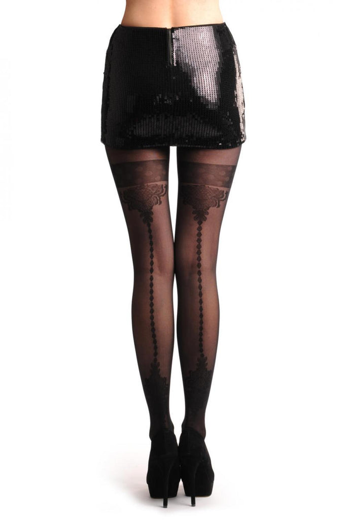 liss kiss Vintage Baroque Style Back Seam With Dotted Garter - Tights