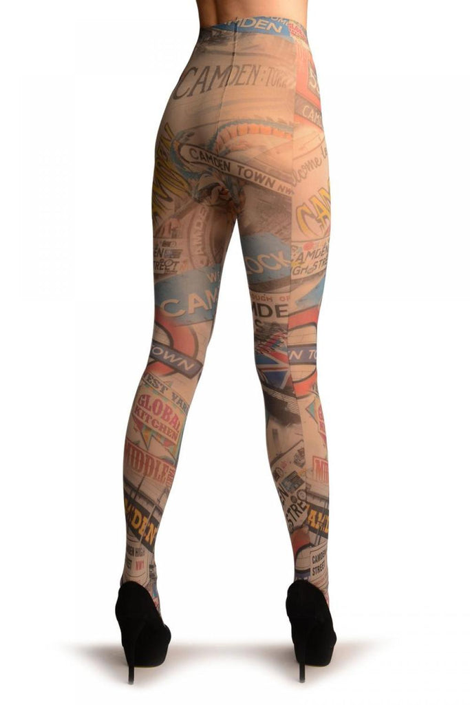 Liss Kiss Vintage Camden Collage Printed Tights - Tights