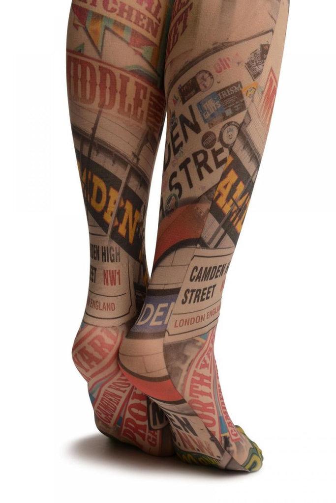 Liss Kiss Vintage Camden Collage Printed Tights - Tights