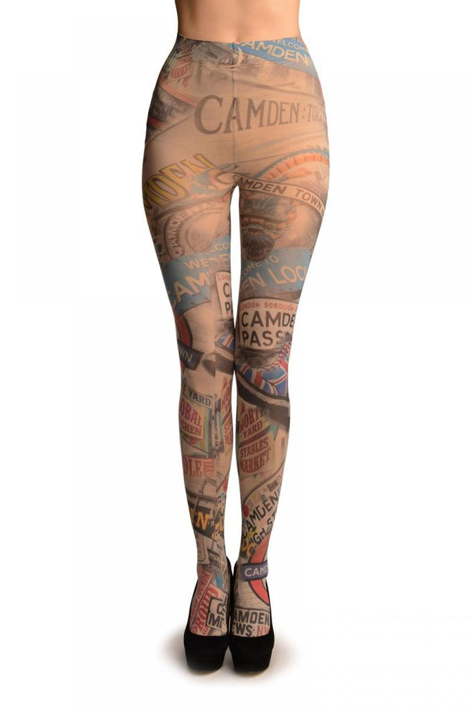 liss kiss Vintage Camden Collage Printed Tights - Tights