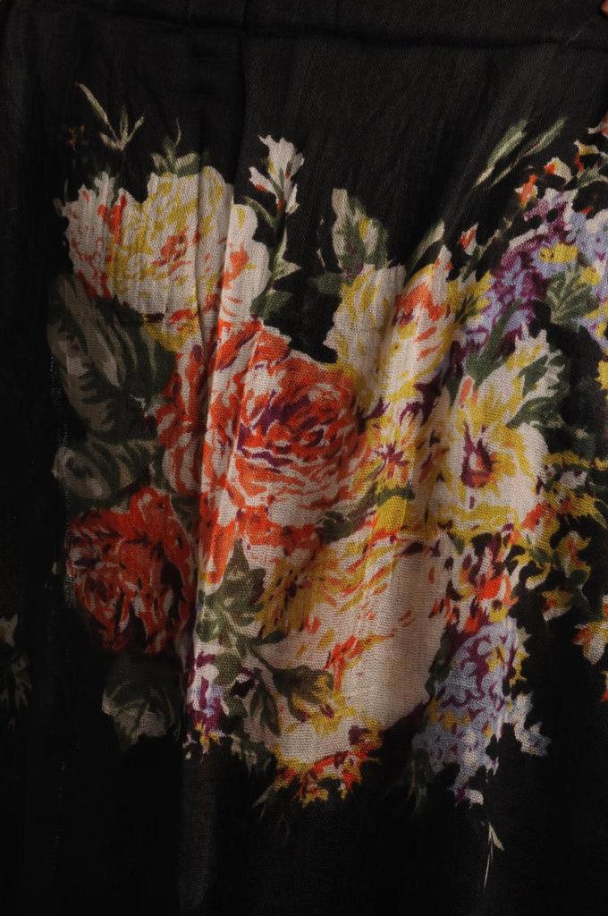 Liss Kiss Vintage Impressionist Flowers With Tassels On Black - Scarf