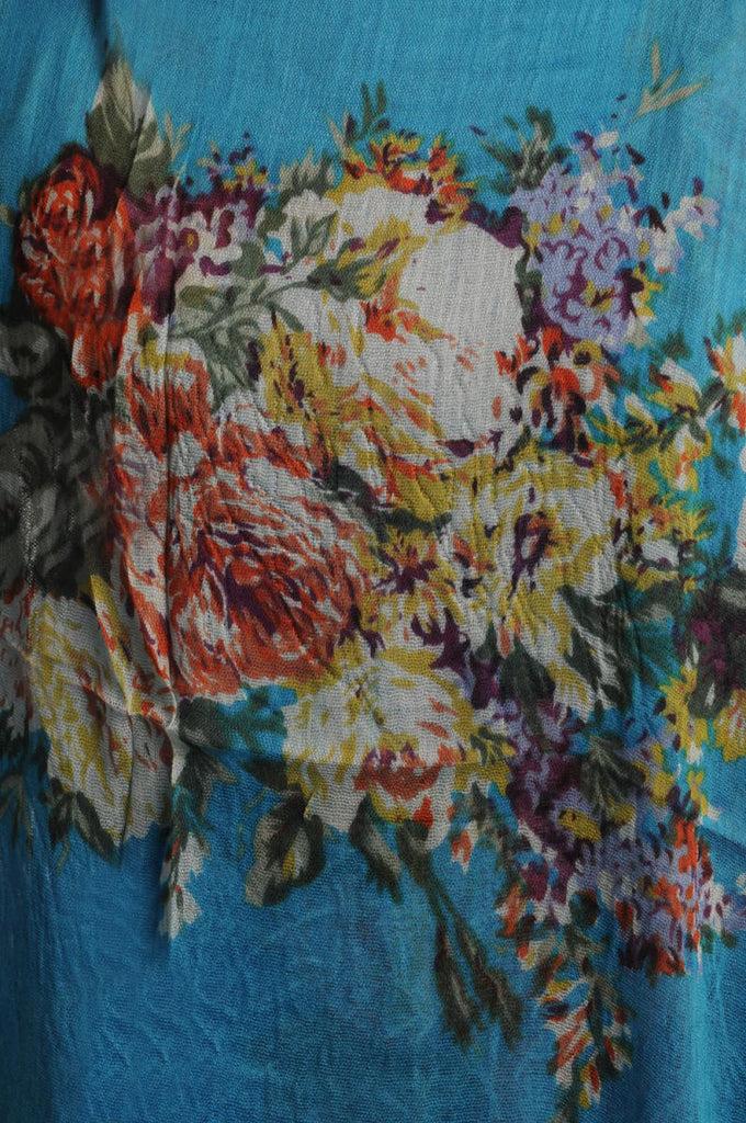 Liss Kiss Vintage Impressionist Flowers With Tassels On Blue - Scarf