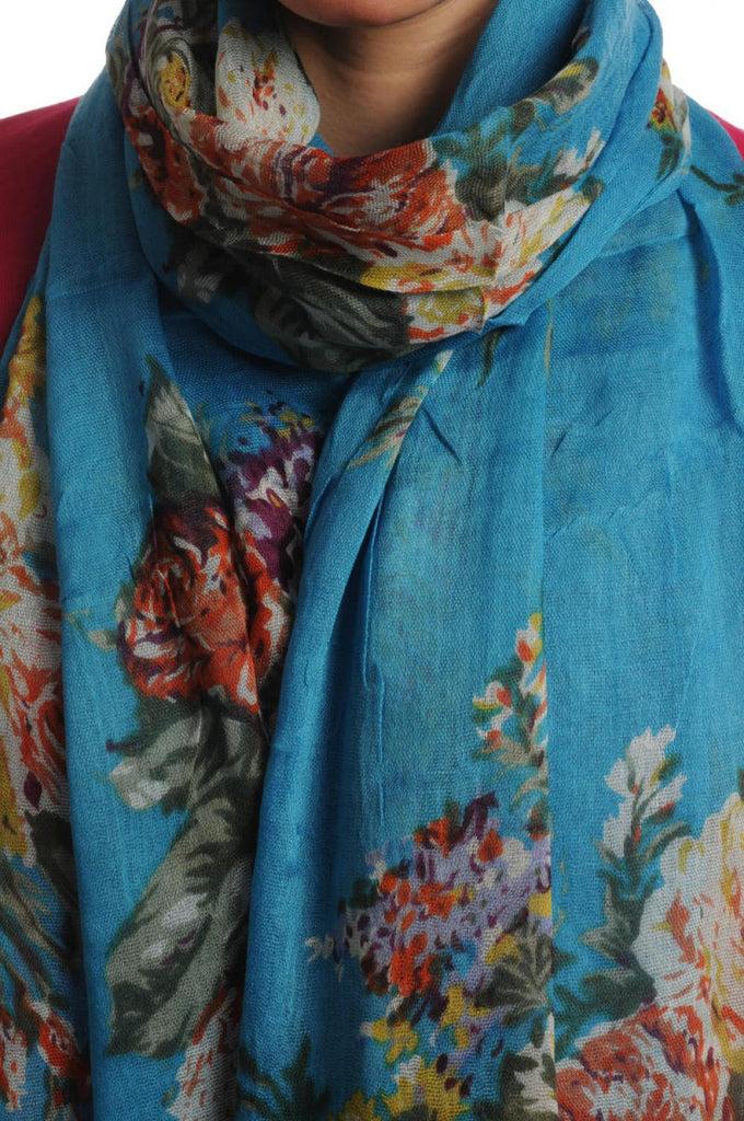 Liss Kiss Vintage Impressionist Flowers With Tassels On Blue - Scarf