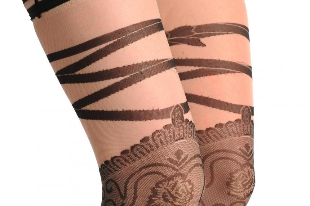 Liss Kiss Vintage Lace Stockings With Ribbon & Bow - Stockings