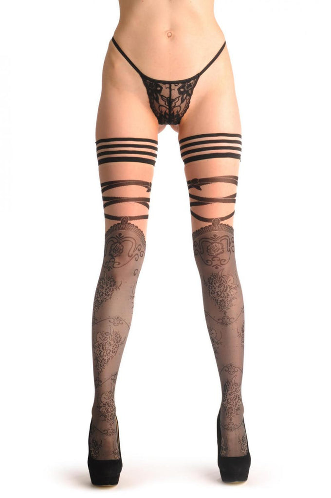 Liss Kiss Vintage Lace Stockings With Ribbon & Bow - Stockings