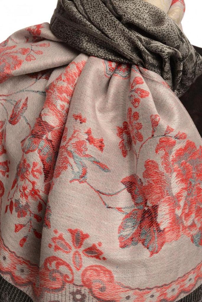 Liss Kiss Vintage Roses On Black Pashmina With Tassels - Scarf