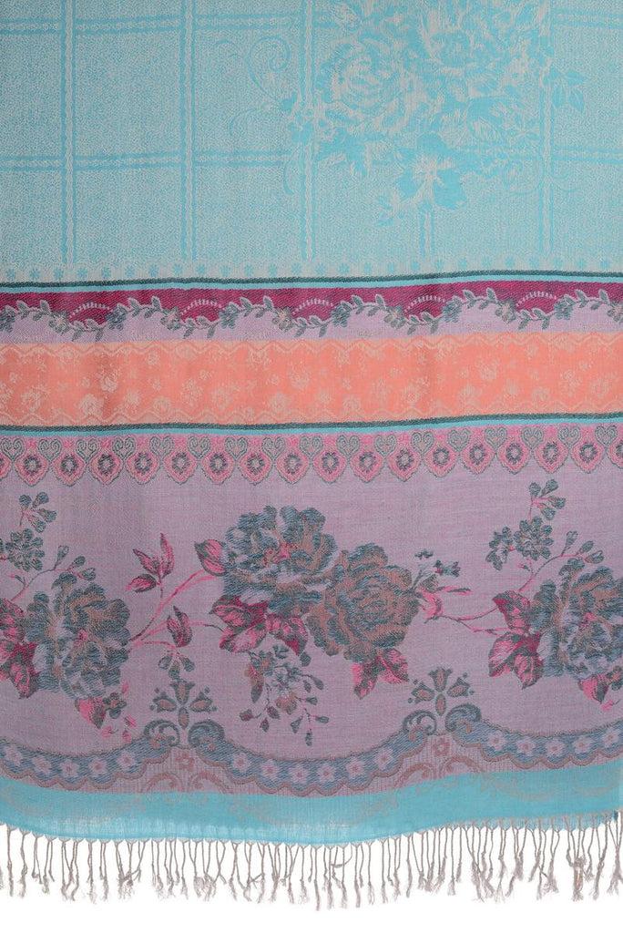 Liss Kiss Vintage Roses On Blue Pashmina With Tassels - Scarf
