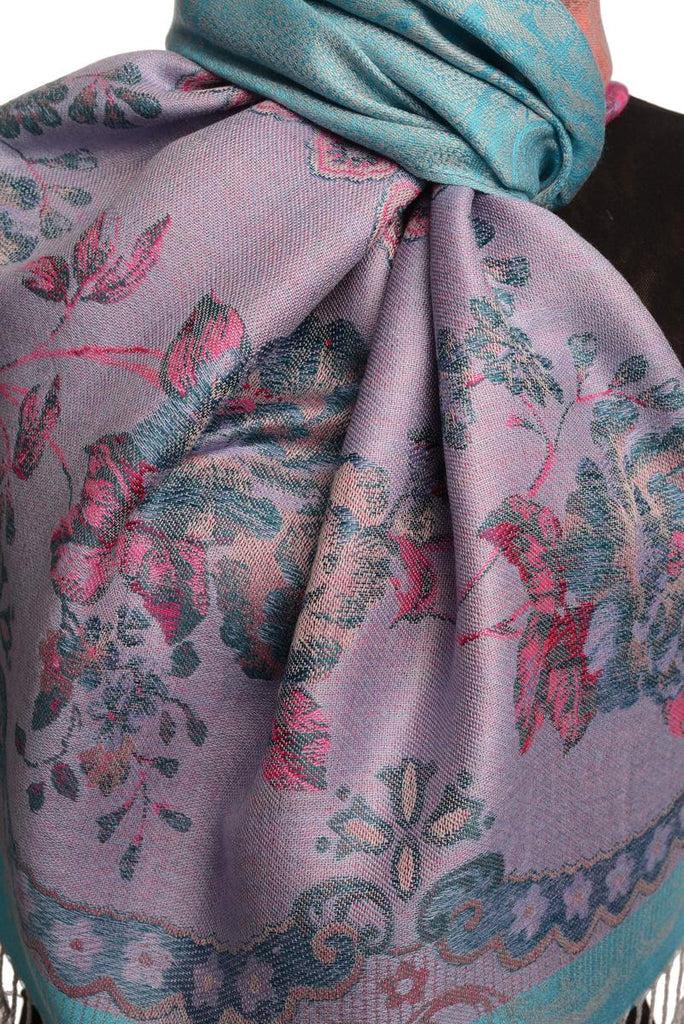 Liss Kiss Vintage Roses On Blue Pashmina With Tassels - Scarf