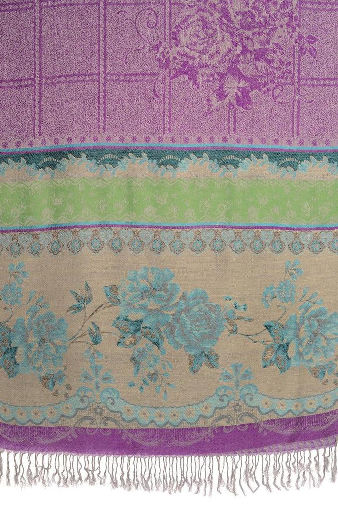 Liss Kiss Vintage Roses On Bright Purple Pashmina With Tassels - Scarf