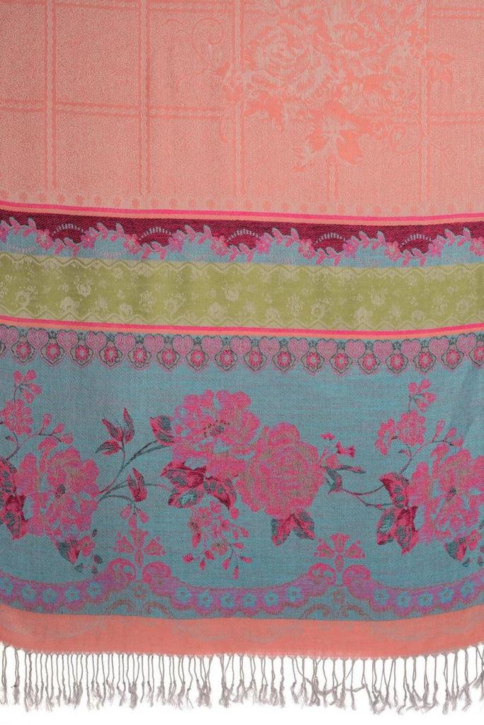 Liss Kiss Vintage Roses On Chestnut Pink Pashmina With Tassels - Scarf